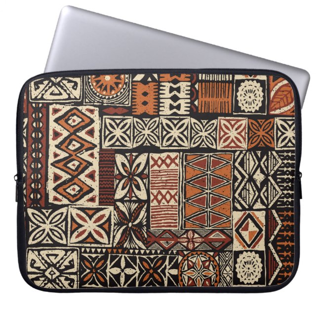 Hawaiian style tapa tribal fabric abstract patchwo laptop sleeve (Voorkant)