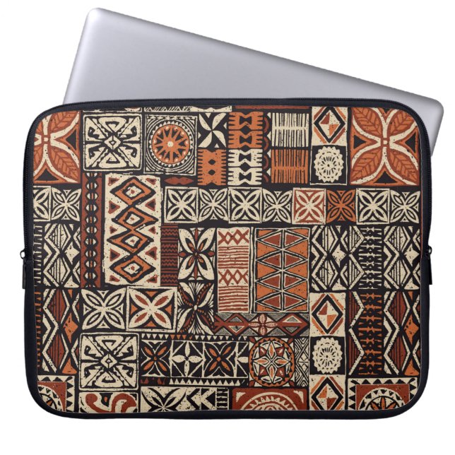 Hawaiian style tapa tribal fabric abstract patchwo laptop sleeve (Voorkant)