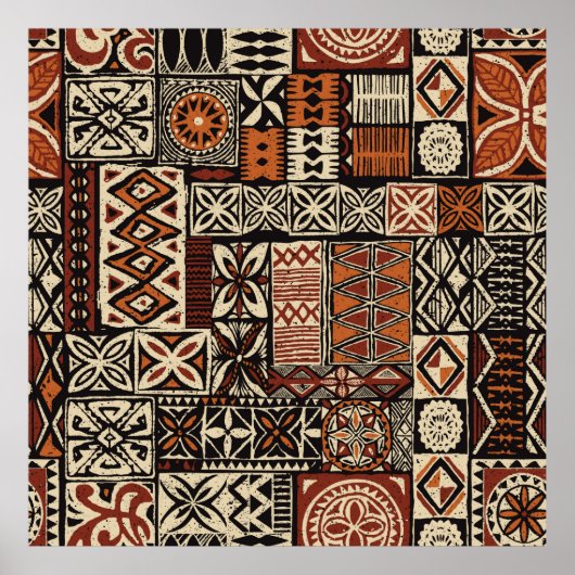 Hawaiian style tapa tribal fabric abstract patchwo poster (Voorkant)