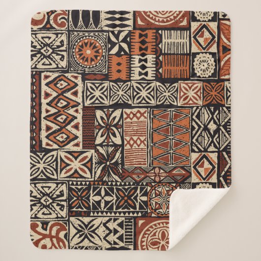 Hawaiian style tapa tribal fabric abstract patchwo sherpa deken (Voorkant)