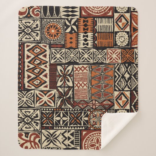 Hawaiian style tapa tribal fabric abstract patchwo sherpa deken (Voorkant)