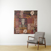 Hawaiian style tribal motif fabric patchwork abstr wandkleed (In situ)