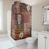 Hawaiian style tribal patroon fabric patchwork abs douchegordijn (In situ)