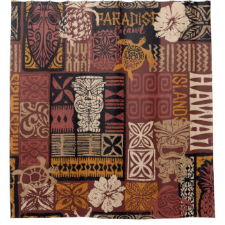 Hawaiian style tribal patroon fabric patchwork abs douchegordijn