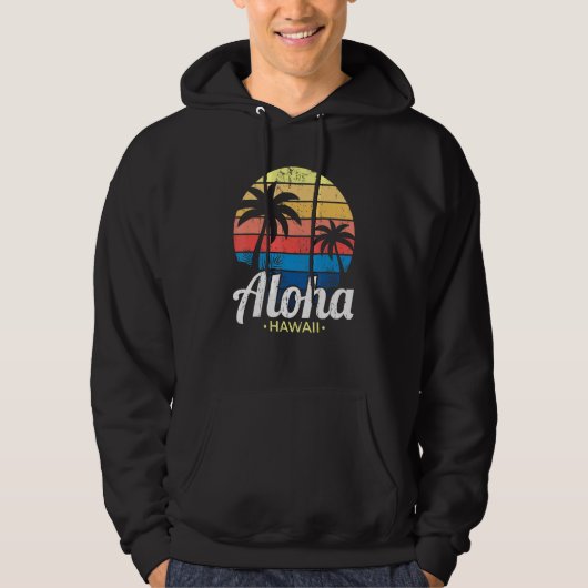 Hawaiian Summer Tropical Sunset Palm Trees Aloha H Hoodie (Voorkant)