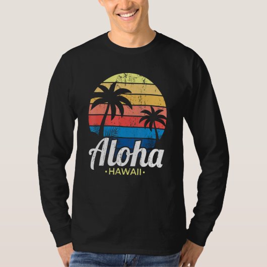 Hawaiian Summer Tropical Sunset Palm Trees Aloha H T-shirt (Voorkant)