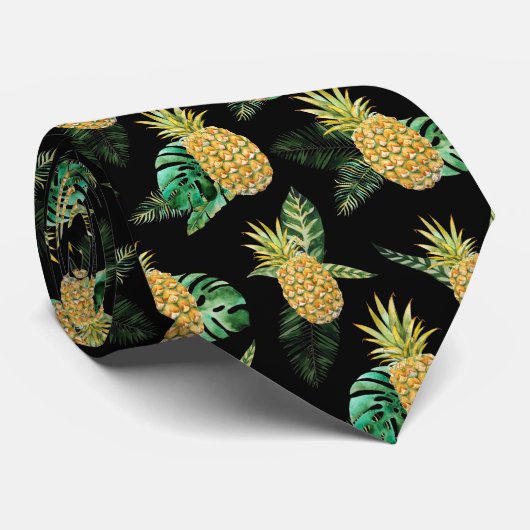 Hawaiian Summer Vacation Pineapple Tacky Pattern Stropdas (Opgerold)