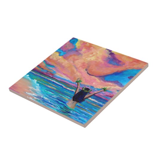 Hawaiian Sunrise Aloha Kakahiaka Ceramic Tegel Tegeltje (Zijkant)