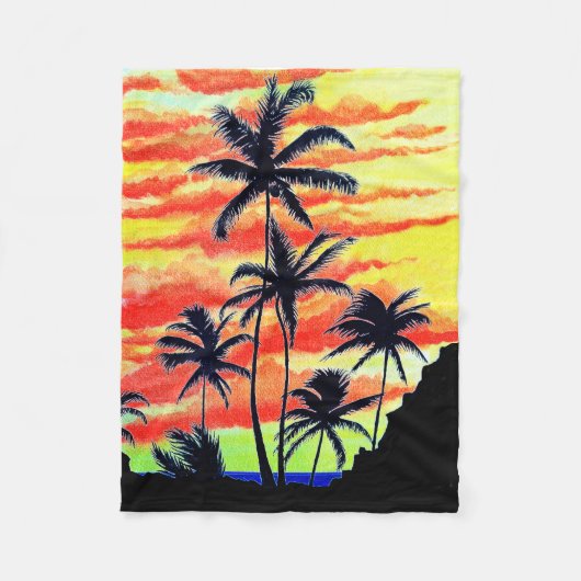 Hawaiian Sunset Coco Palms Fleece Deken (Voorkant)