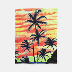 Hawaiian Sunset Coco Palms Fleece Deken