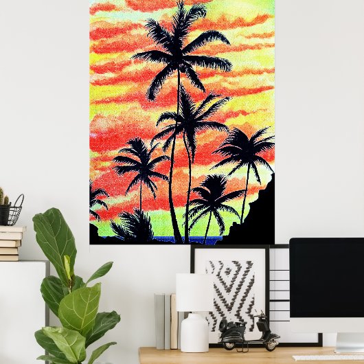 Hawaiian Sunset Coco Palms Poster (Thuiskantoor)