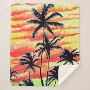 Hawaiian Sunset Coco Palms Sherpa Deken