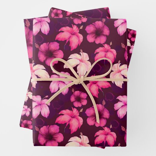 Hawaiian Sunset Glow: Hibiscus Wrapping Paper (In situ)