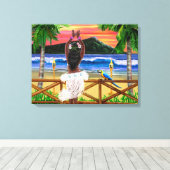 Hawaiian Sunset Hula Dancer Canvas Afdruk (Insitu (Houten vloer))