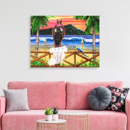 Hawaiian Sunset Hula Dancer Canvas Afdruk (Insitu (Woonkamer))