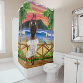 Hawaiian Sunset Hula Dancer Douchegordijn (In situ)