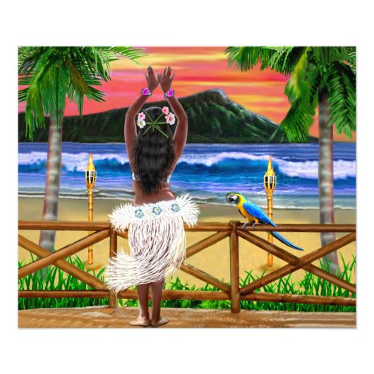 Hawaiian Sunset Hula Dancer Foto Afdruk (Voorkant)