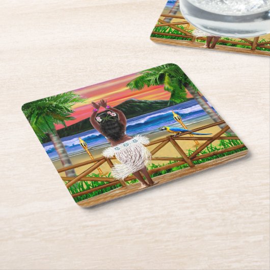 Hawaiian Sunset Hula Dancer Kartonnen Onderzetters (Schuin)