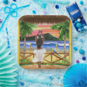 Hawaiian Sunset Hula Dancer Papieren Bordje (Feest)