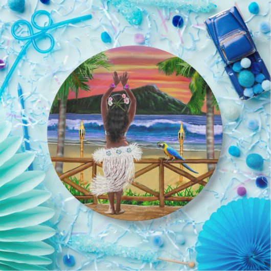 Hawaiian Sunset Hula Dancer Papieren Bordje (Feest)