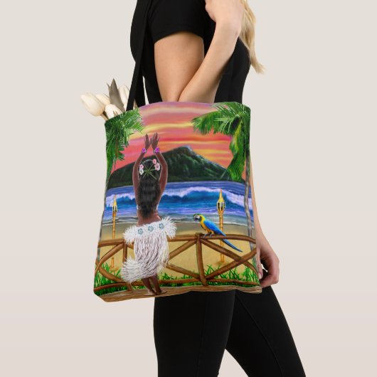 Hawaiian Sunset Hula Dancer Tote Bag (Dichtbij)