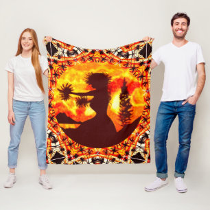 Hawaiian Sunset Hula Palms Fleece Deken