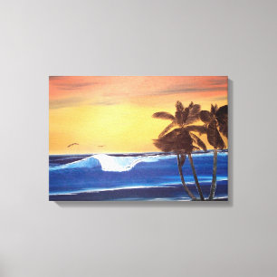 Hawaiian Sunset Paining Wrapped Canvas Afdruk
