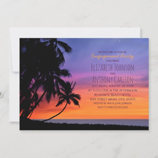 Hawaiian Sunset Palm Beach Engagement Party Kaart (Voorkant)
