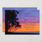 Hawaiian Sunset Palm Tree Beach thema bruiloft Kaart (Voorkant / Achterkant)