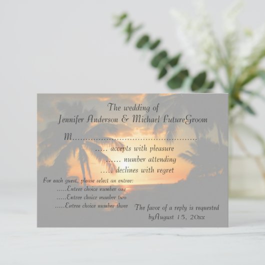 Hawaiian Sunset RSVP Weddenschap (Staand voorkant)