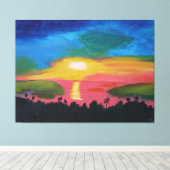 Hawaiian Sunset Sky Original Acryllic Painting Canvas Afdruk (Insitu (Houten vloer))