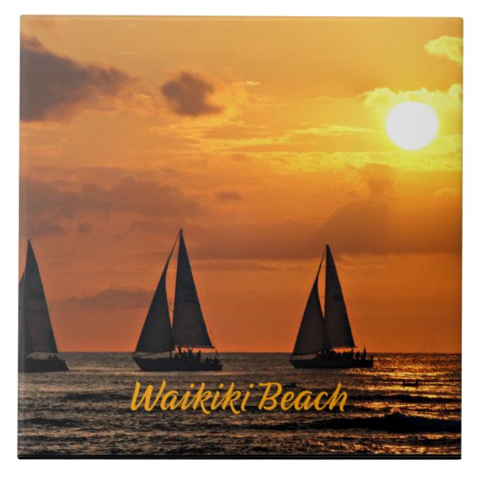 Hawaiian Sunset, Waikiki Beach, Tegeltje (Voorkant)