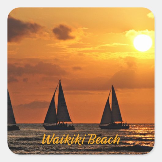 Hawaiian Sunset, Waikiki Beach, Vierkante Sticker (Voorkant)