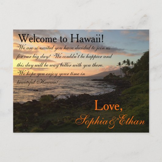 Hawaiian Sunset Wedding Welkom Tas Opmerking Briefkaart (Voorkant)