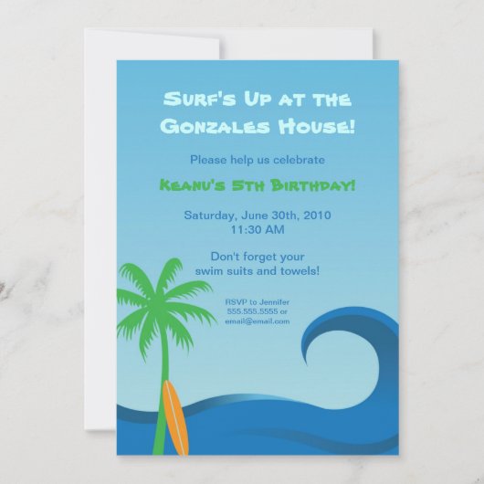 Hawaiian Surf Birthday Uitnodiging (Voorkant)