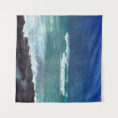 Hawaiian Surf Ocean Waves Aqua Blauwgroen Blue Lav Wandkleed (Voorkant (horizontaal))