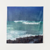 Hawaiian Surf Ocean Waves Aqua Blauwgroen Blue Lav Wandkleed (Voorkant)