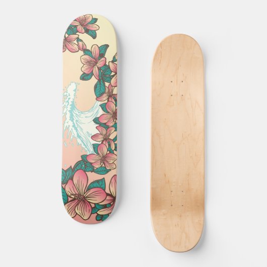 Hawaiian Surf Wave Hibiscus Flowers  Persoonlijk Skateboard (Voorkant)