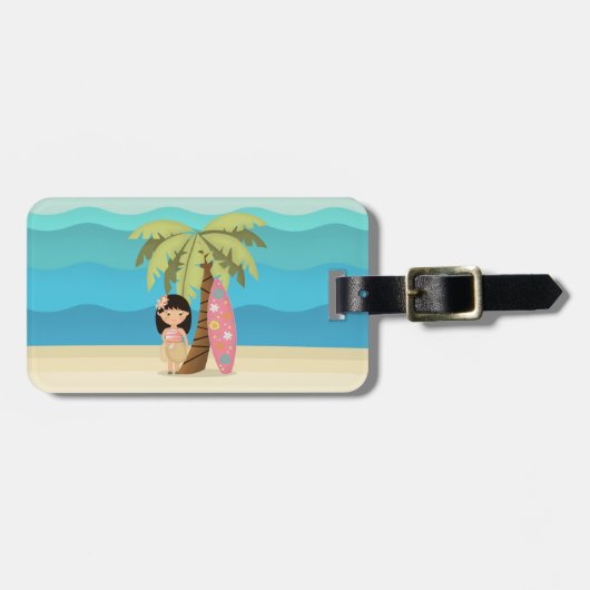 Hawaiian Surfer Girl Bagagelabel (Voorkant horizontaal)