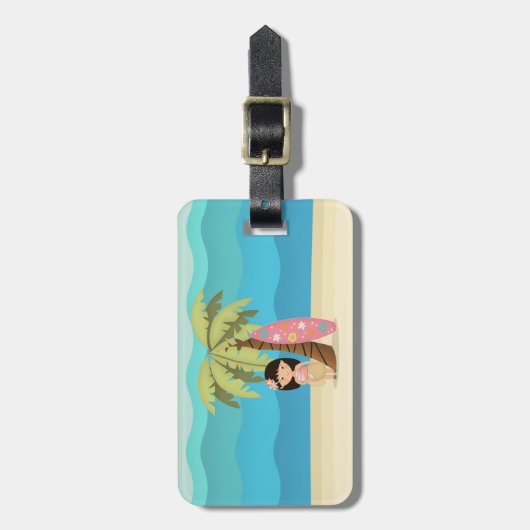 Hawaiian Surfer Girl Bagagelabel (Voorkant verticaal)