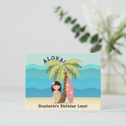 Hawaiian Surfer Girl Briefkaart (Staand voorkant)