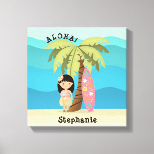 Hawaiian Surfer Girl Canvas Afdruk