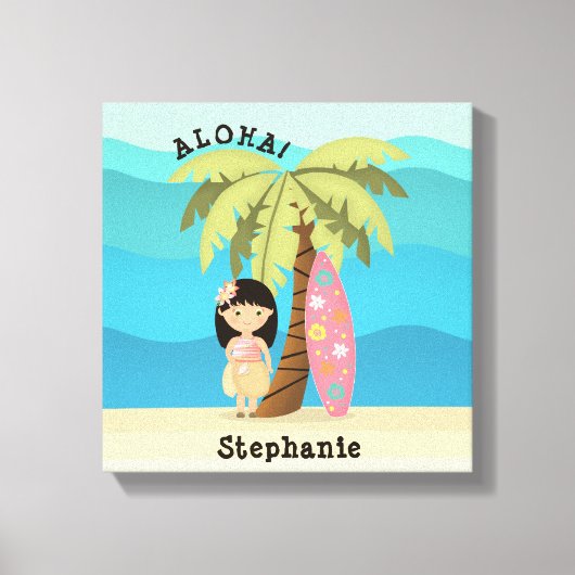 Hawaiian Surfer Girl Canvas Afdruk (Voorkant)