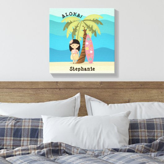 Hawaiian Surfer Girl Canvas Afdruk (Insitu (Slaapkamer))