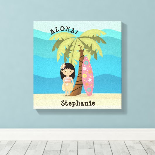 Hawaiian Surfer Girl Canvas Afdruk (Insitu (Houten vloer))