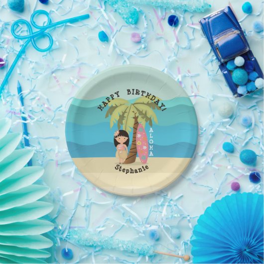 Hawaiian Surfer Girl Papieren Bordje (Feest)