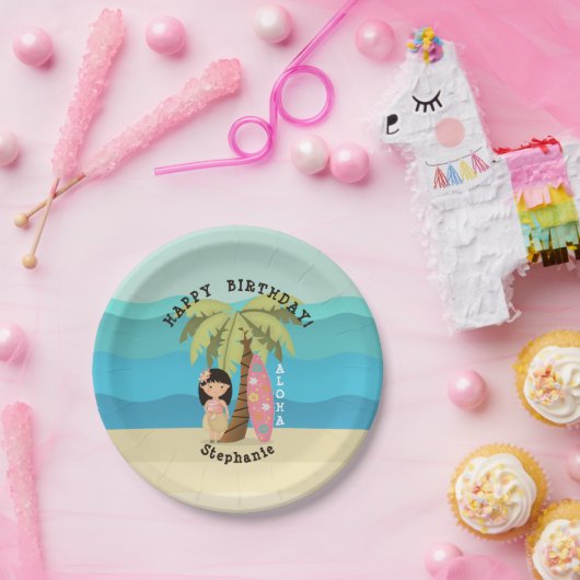 Hawaiian Surfer Girl Papieren Bordje (Feest)