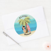 Hawaiian Surfer Girl Ronde Sticker (Envelop)