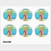 Hawaiian Surfer Girl Ronde Sticker (Vel)