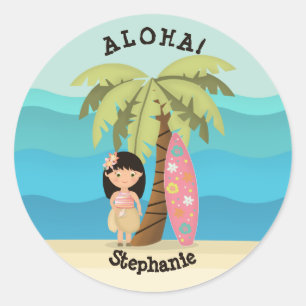 Hawaiian Surfer Girl Ronde Sticker